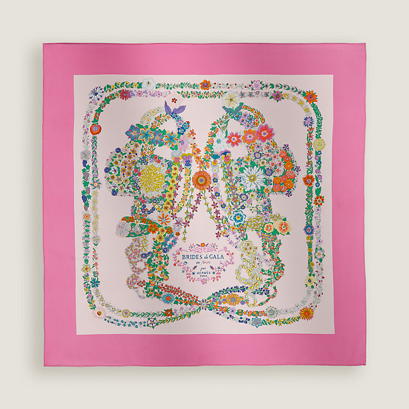 カレ 90 《ブリッド・ドゥ・ガラ・アン・フルール》 - ピンク | Hermès